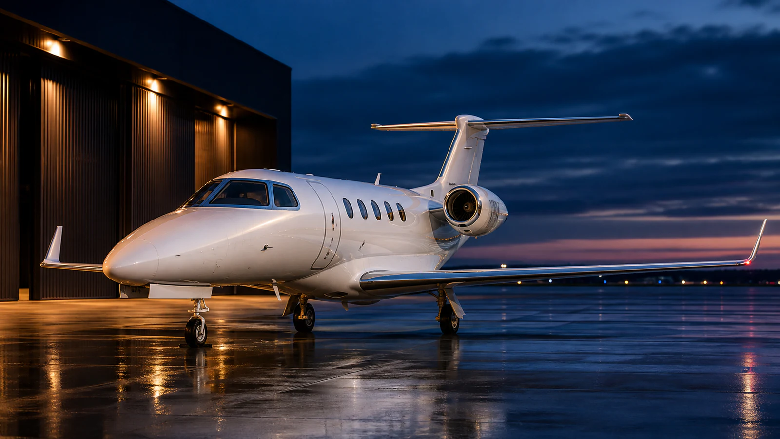 Representative light jet on an executive aviation ramp