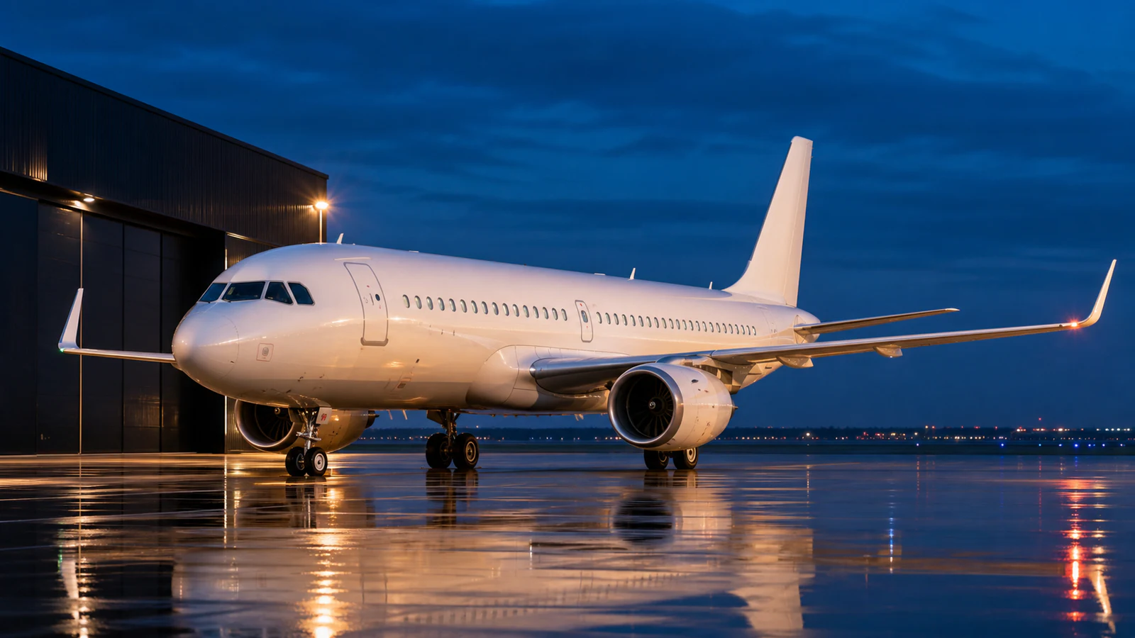 Representative narrow-body airliner on an executive aviation ramp