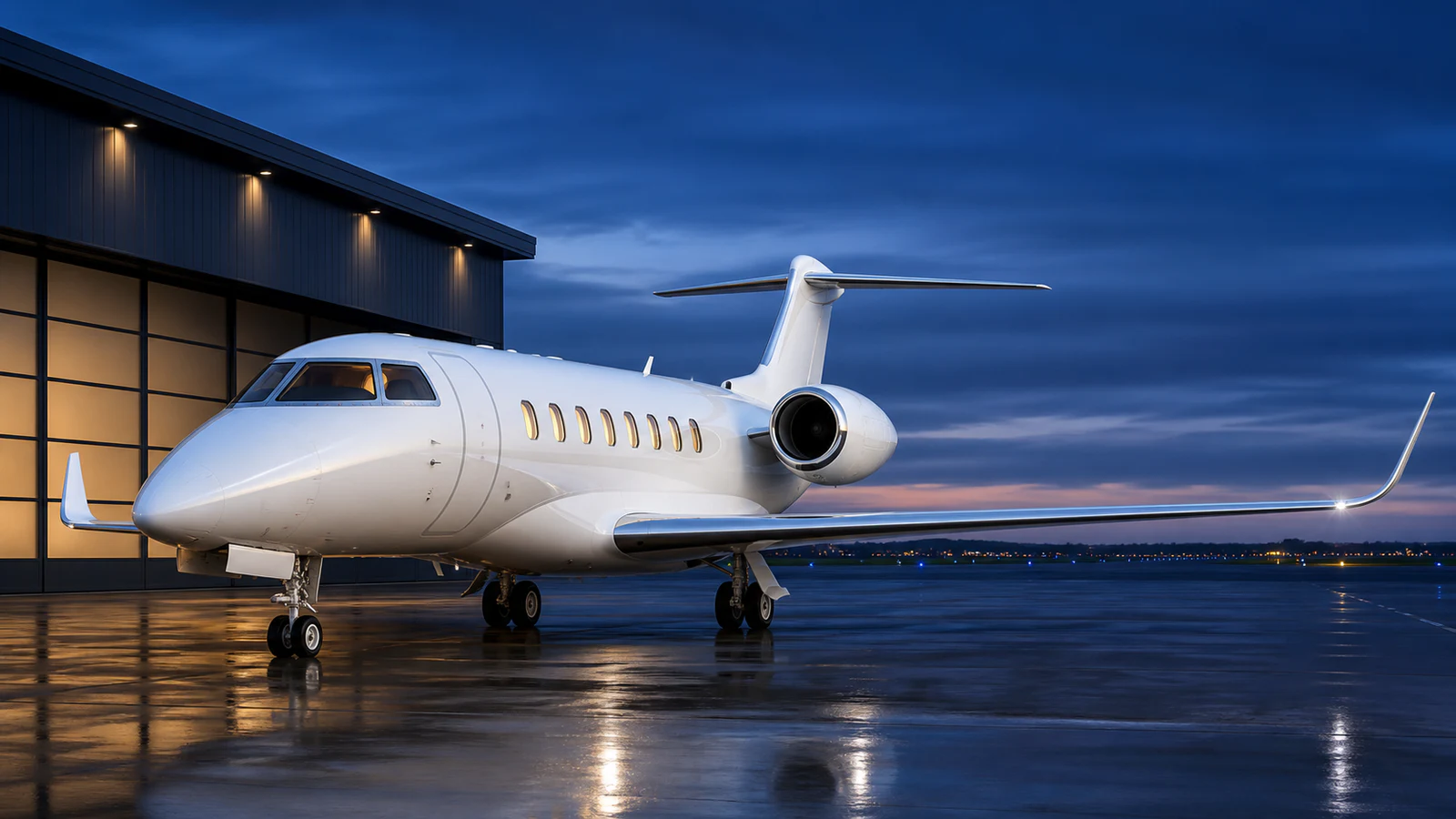 Representative super midsize jet on an executive aviation ramp